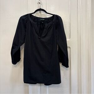 Lauren Ralph Lauren Faded Black Cotton Voile Puff Sleeve Tunic/Mini Dress Sz XS